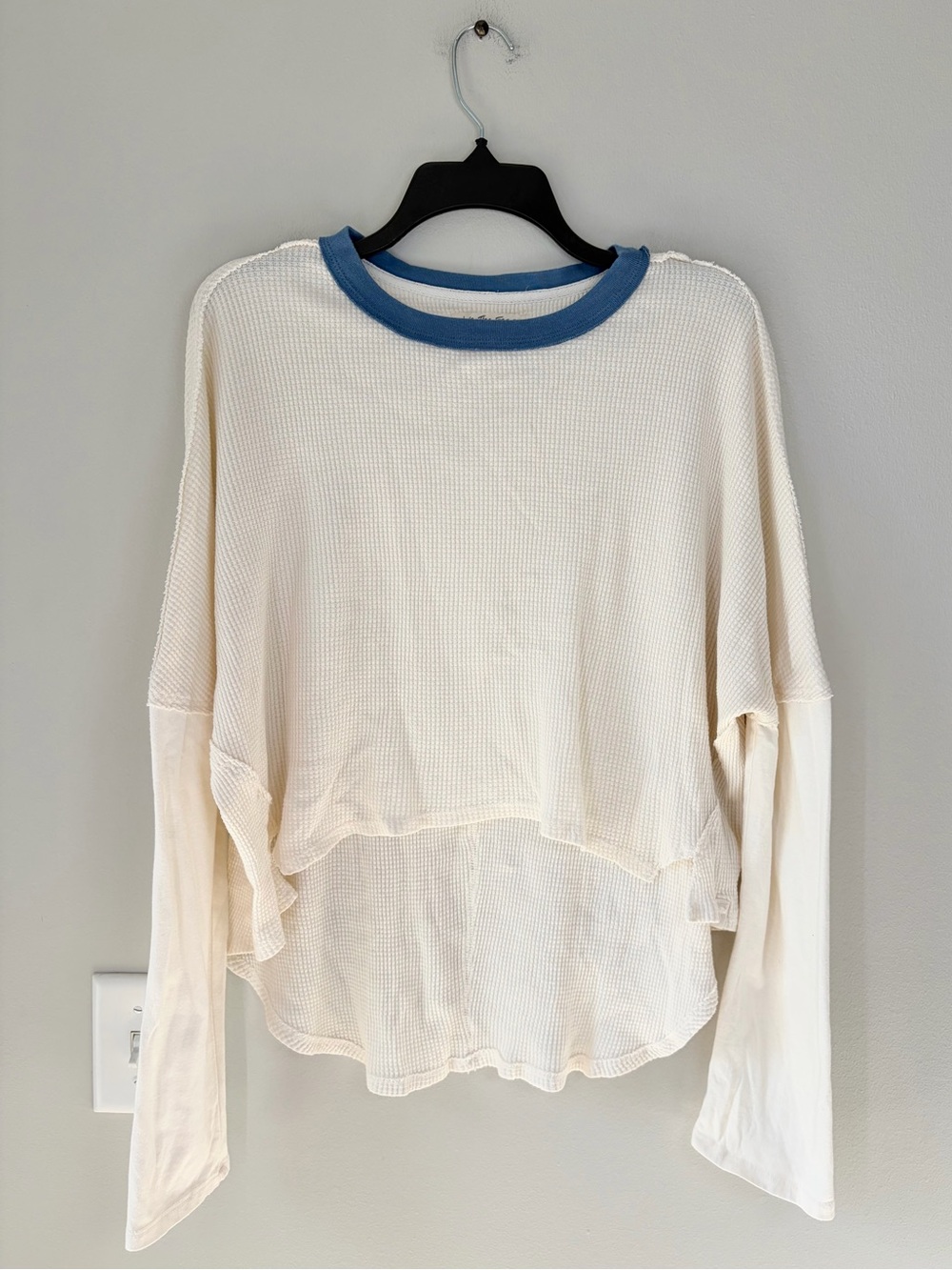We The Free Mixed Media Jayson Oversized Waffle Knit Hi Low Ringer Tee